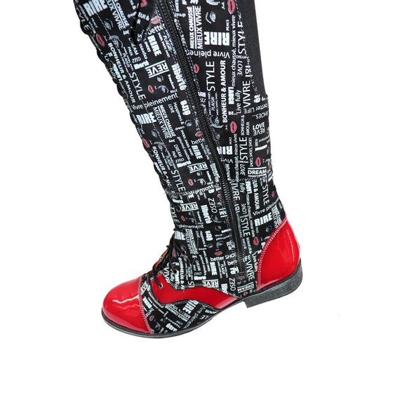 CANADIAN PORTOFINO Graffiti newspaper PRINT Tall LEATHER boots EUR 42 US 11 - Picture 8 of 10